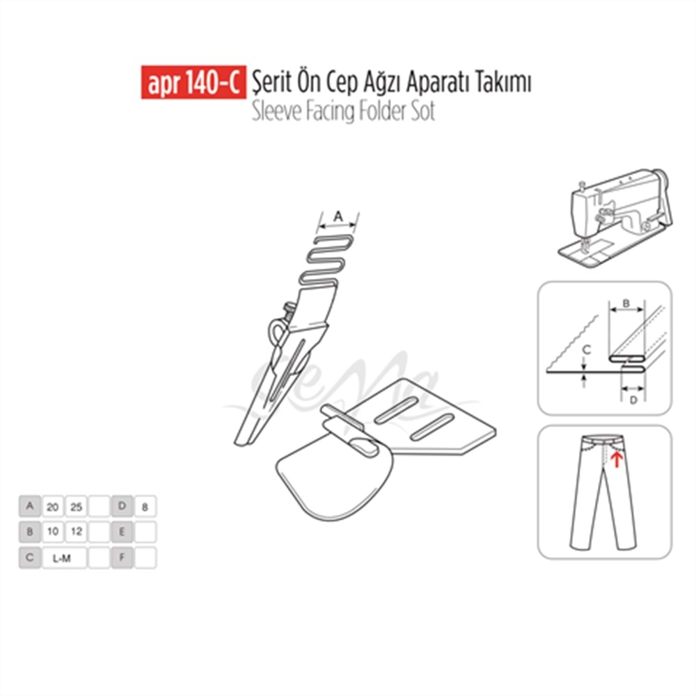 Şerit Ön Cep Ağzı Apara Set 25X12mm / APR 140-C